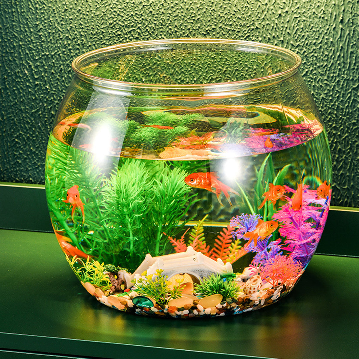 Plastic Acrylic Round Transparent for Fish Tank, Not Easy to Broke, Living Room Desktop Office Aquarium Tank, Fish Turtle Ornamental Tank, 1-4Gallons