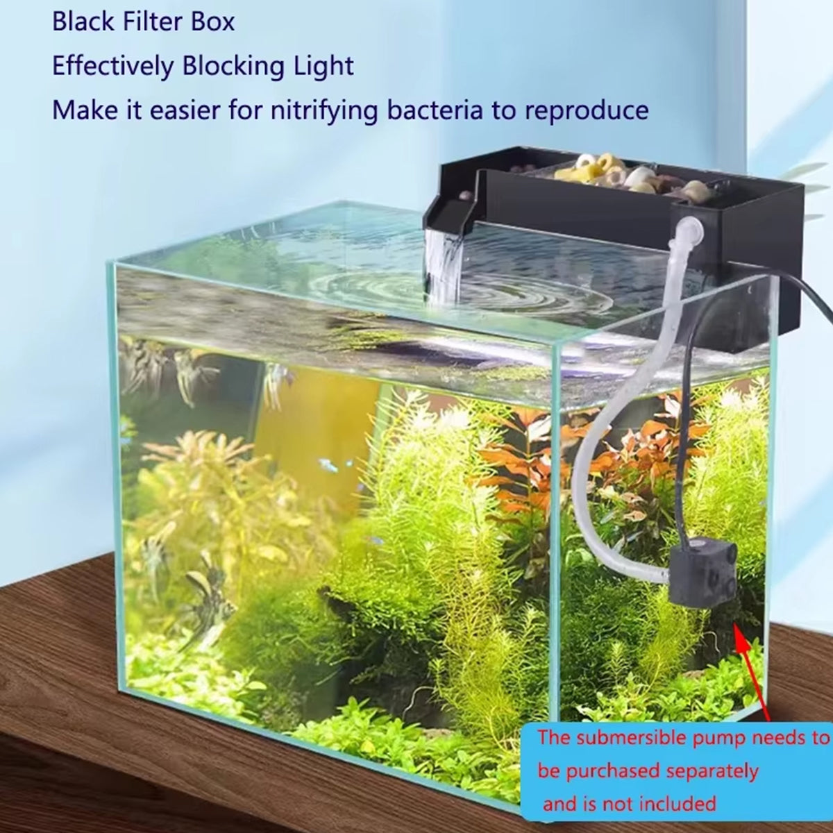 External Wall-Mounted Fish Tank Filter for Aquarium, Pump Not Included, 3-in-1 Waterfall Filtration Drip Box, Efficient Filtration System, Suitable for Small and Medium Aquariums