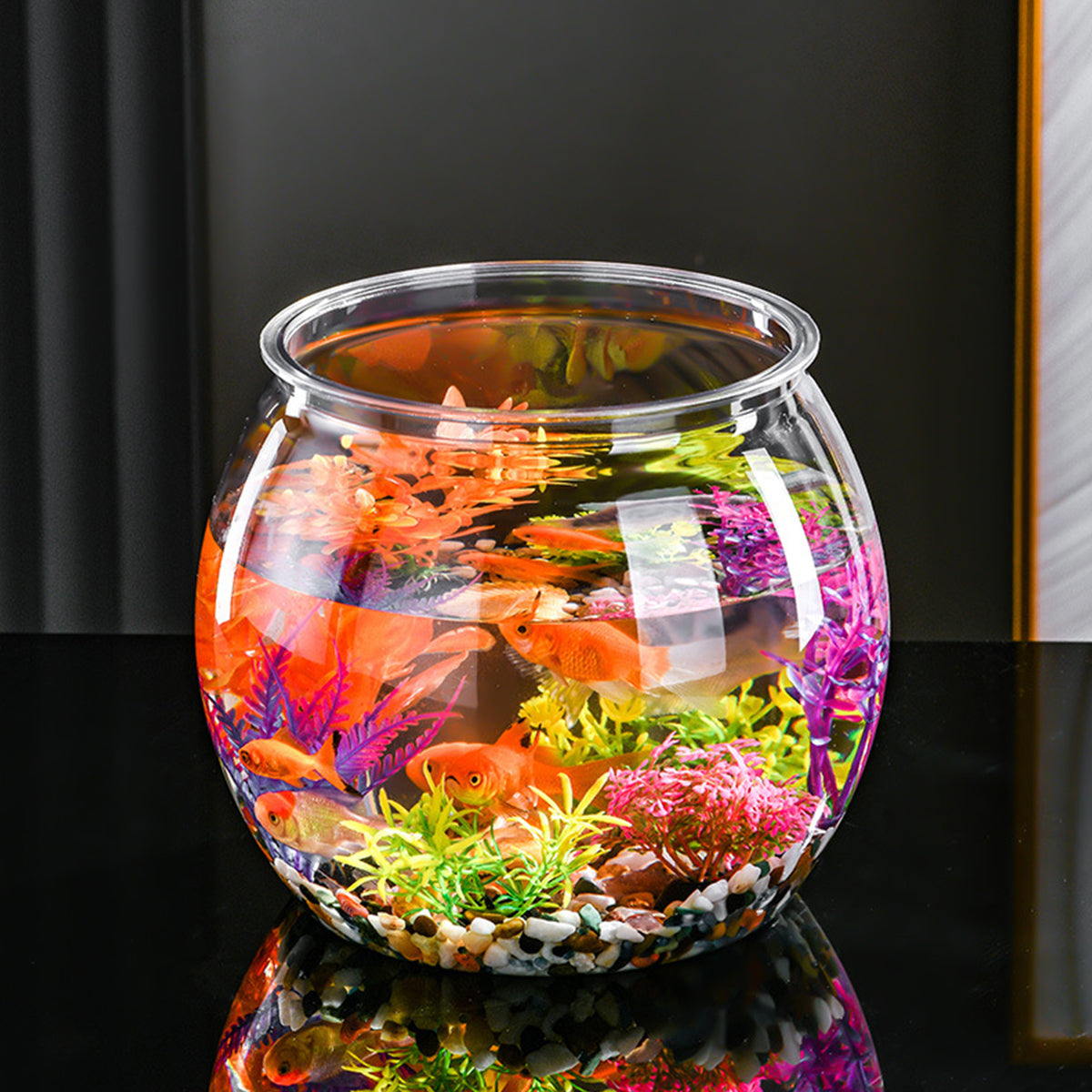 Plastic Acrylic Round Transparent for Fish Tank, Not Easy to Broke, Living Room Desktop Office Aquarium Tank, Fish Turtle Ornamental Tank, 1-4Gallons
