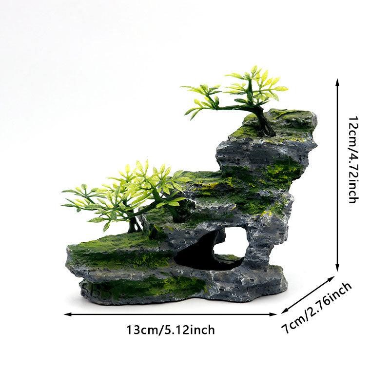 Aquarium Mountain View,Rockery Landscape wih Resin Making,Fish Tank Decoration for Betta Hideout Cave Rockery Shrimp Hide(Small)