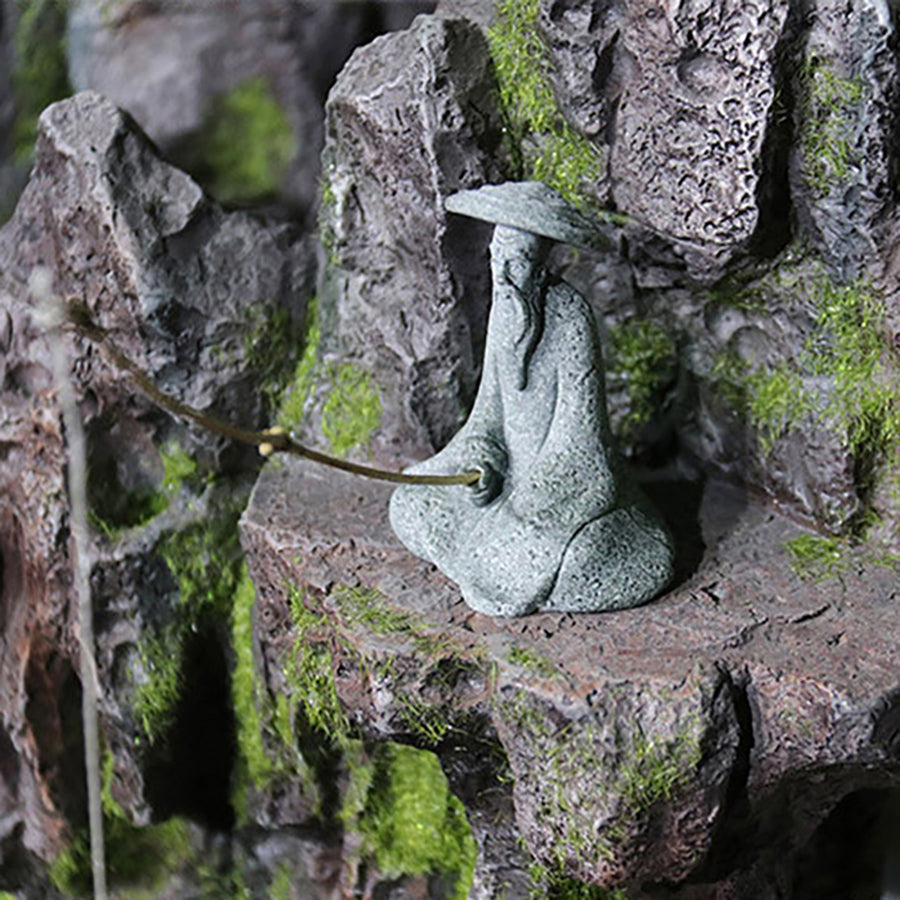 Aquarium Ornament Fishing Old Man with Fishing Rod,Fairy Garden Accessories for Micro Landscape Decoration,Zen Garden for Desk