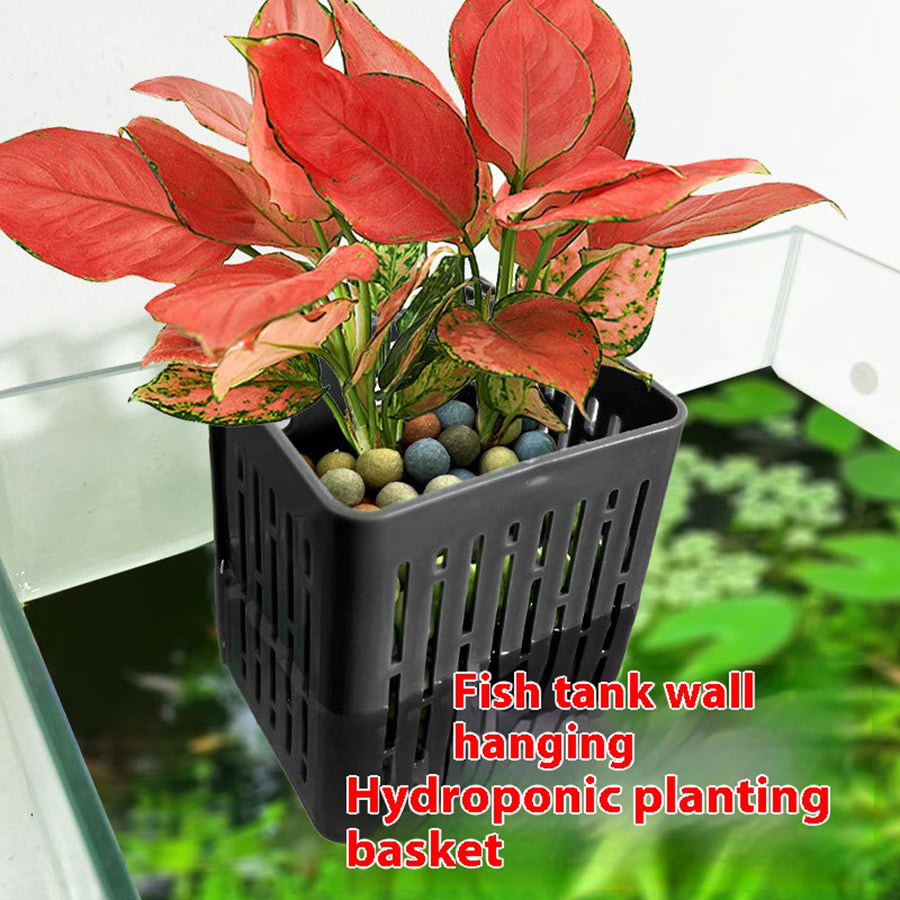 Fish Tank Plant Plastic Hydroponic Basket, Aquarium Plant Stand, Hanging Aquatic Plant Holder Pot, Aquarium Aquascape Decorations for Aquarium or Fish Tank Aquaponics and Hydroponic Plants, with Hooks Can Be Hung on the Edge of the Tank