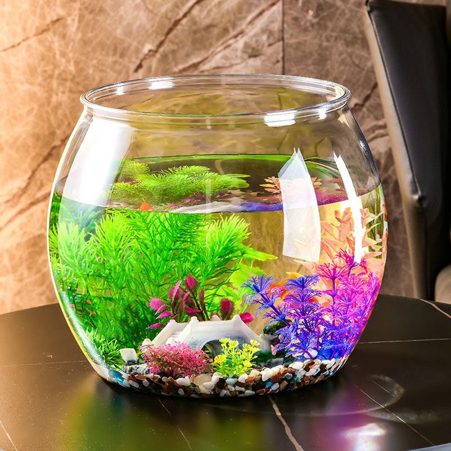 Plastic Acrylic Round Transparent for Fish Tank, Not Easy to Broke, Living Room Desktop Office Aquarium Tank, Fish Turtle Ornamental Tank, 1-4Gallons