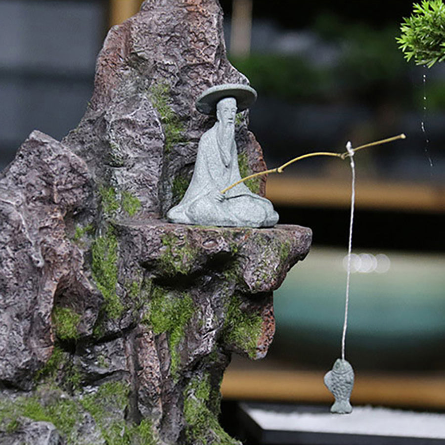 Aquarium Ornament Fishing Old Man with Fishing Rod,Fairy Garden Accessories for Micro Landscape Decoration,Zen Garden for Desk