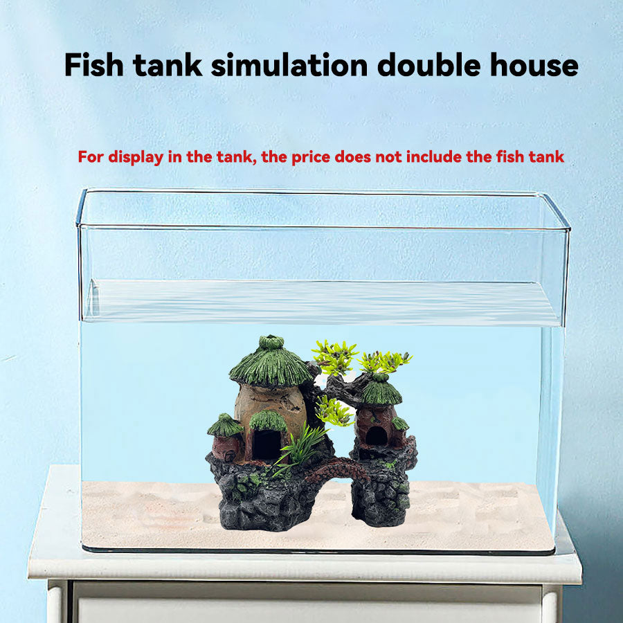 Classical Chinese Landscape Aquarium Decor – Resin Fish Tank Castle Ornament with Arch Bridge, Lifelike Village Hideout Cave for Betta, Shrimp & Small Fish