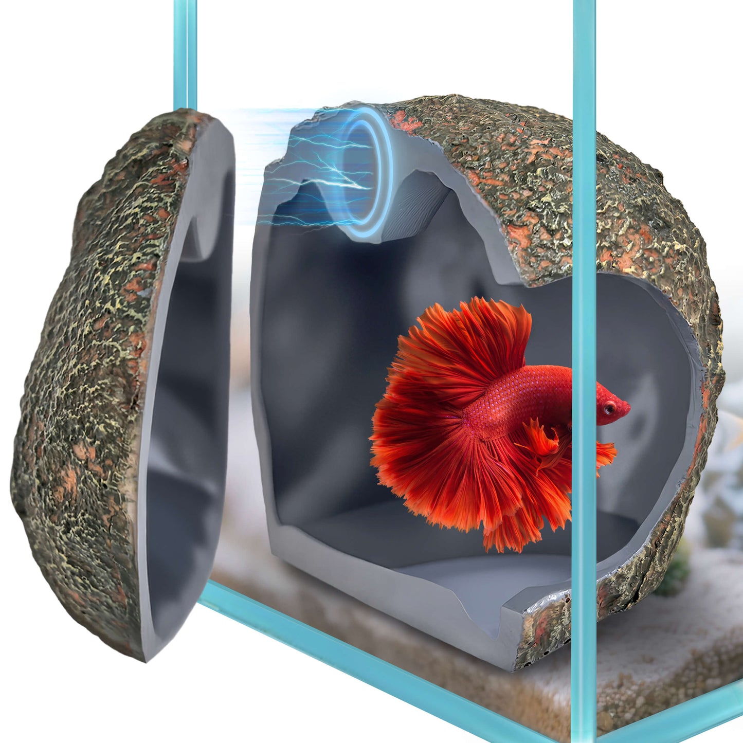 BaoZqua 3rd-Gen Magnetic Aquarium Cave, Realistic Magnetic Rocks Fish Tank Decor with Strong Magnet, Resin Pleco Hideout for Betta, Cichlid and Shrimp, Easy Viewing Shelter for Small Fish and Reptiles