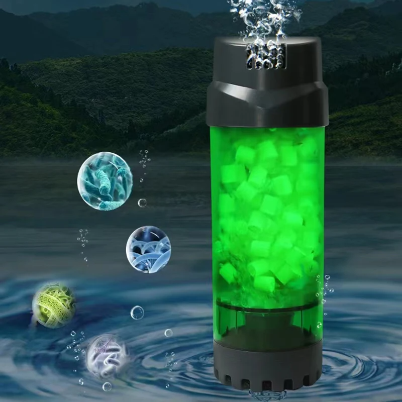 Aquarium Fluidized Bed Filter, Medium Submersible Sponge Filter with Air Stone, Ultra-Quiet Oxygenation, Air Pump Accessories, Suitable for Freshwater And Saltwater, Without Battery