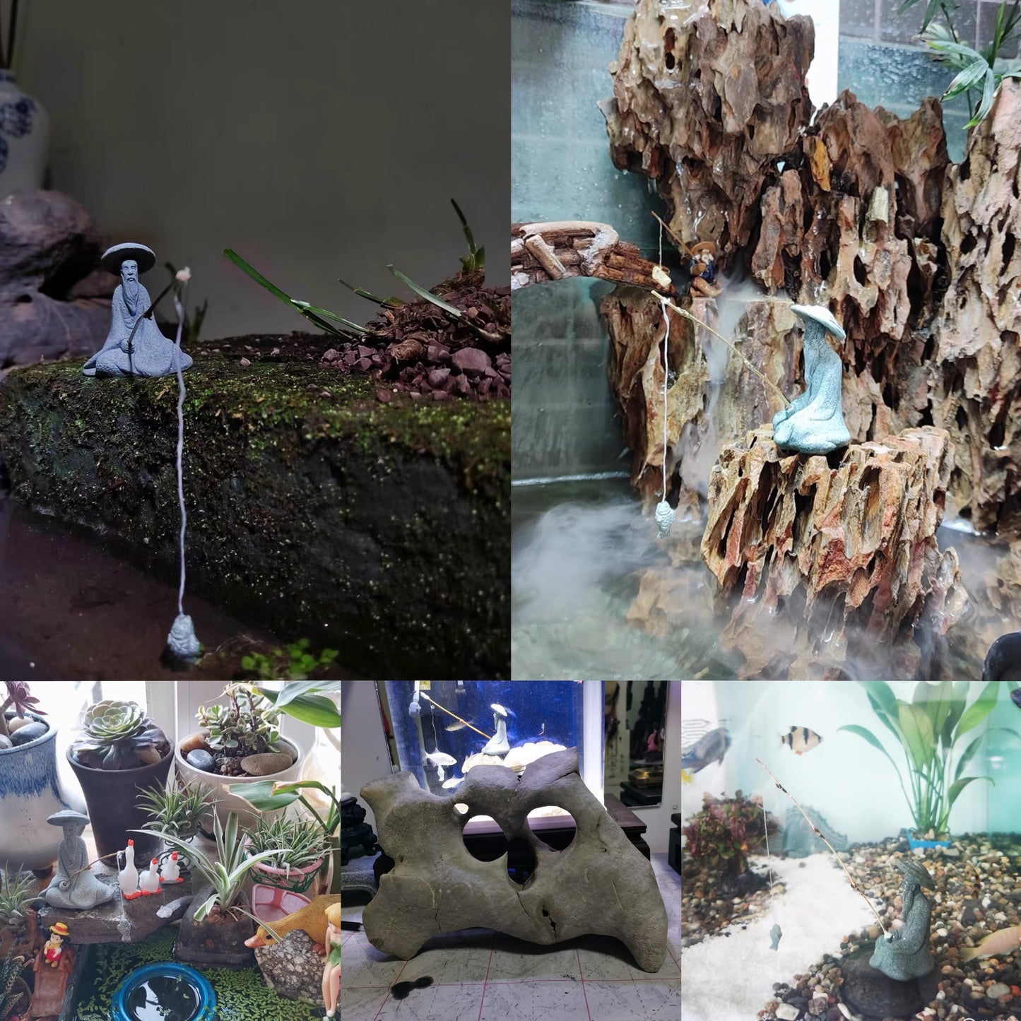 Aquarium Ornament Fishing Old Man with Fishing Rod,Fairy Garden Accessories for Micro Landscape Decoration,Zen Garden for Desk