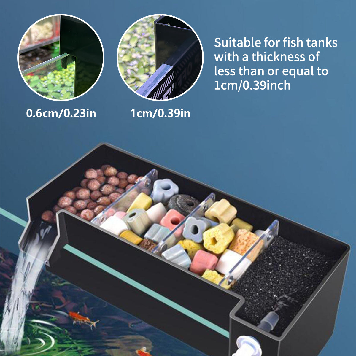 External Wall-Mounted Fish Tank Filter for Aquarium, Pump Not Included, 3-in-1 Waterfall Filtration Drip Box, Efficient Filtration System, Suitable for Small and Medium Aquariums