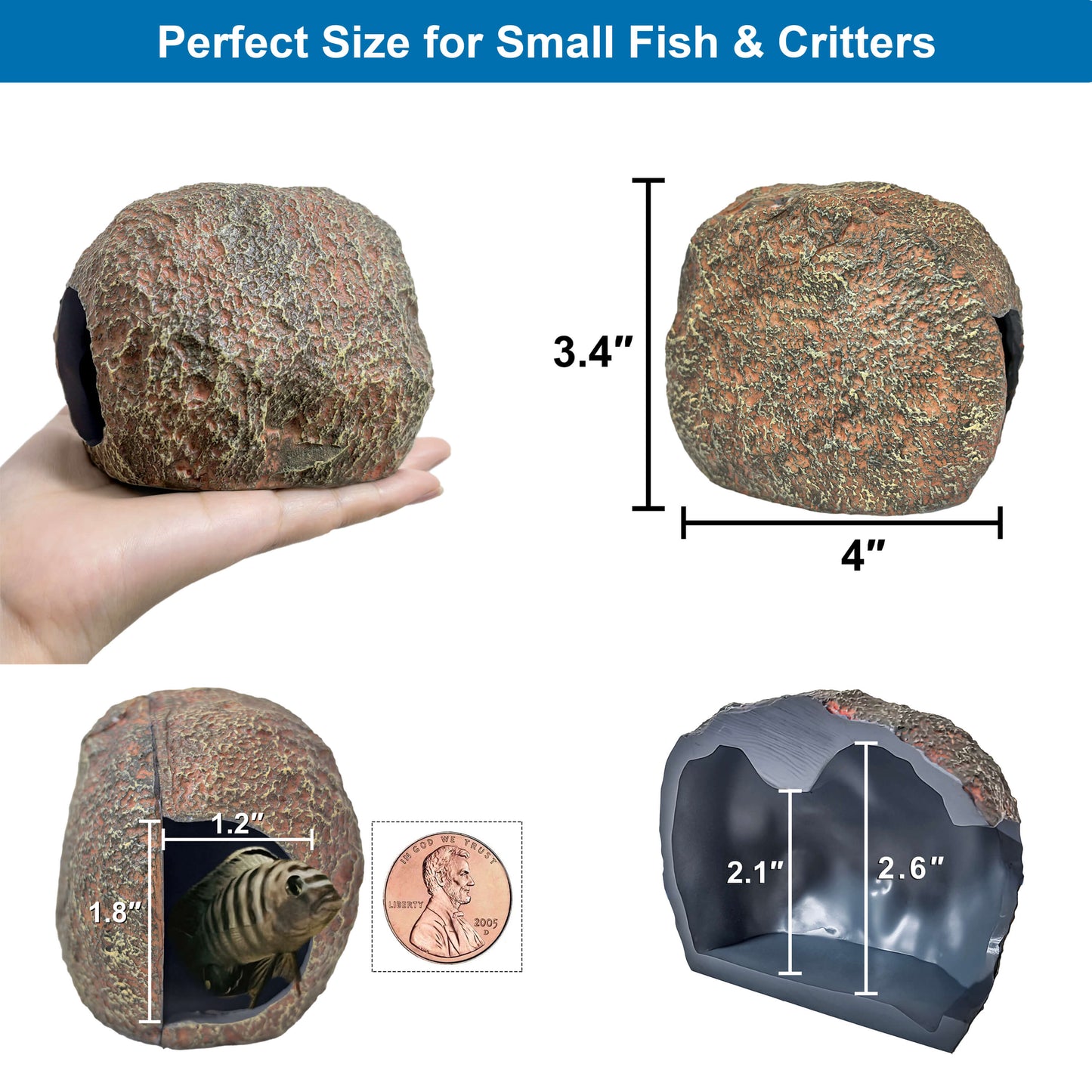 BaoZqua 3rd-Gen Magnetic Aquarium Cave, Realistic Magnetic Rocks Fish Tank Decor with Strong Magnet, Resin Pleco Hideout for Betta, Cichlid and Shrimp, Easy Viewing Shelter for Small Fish and Reptiles