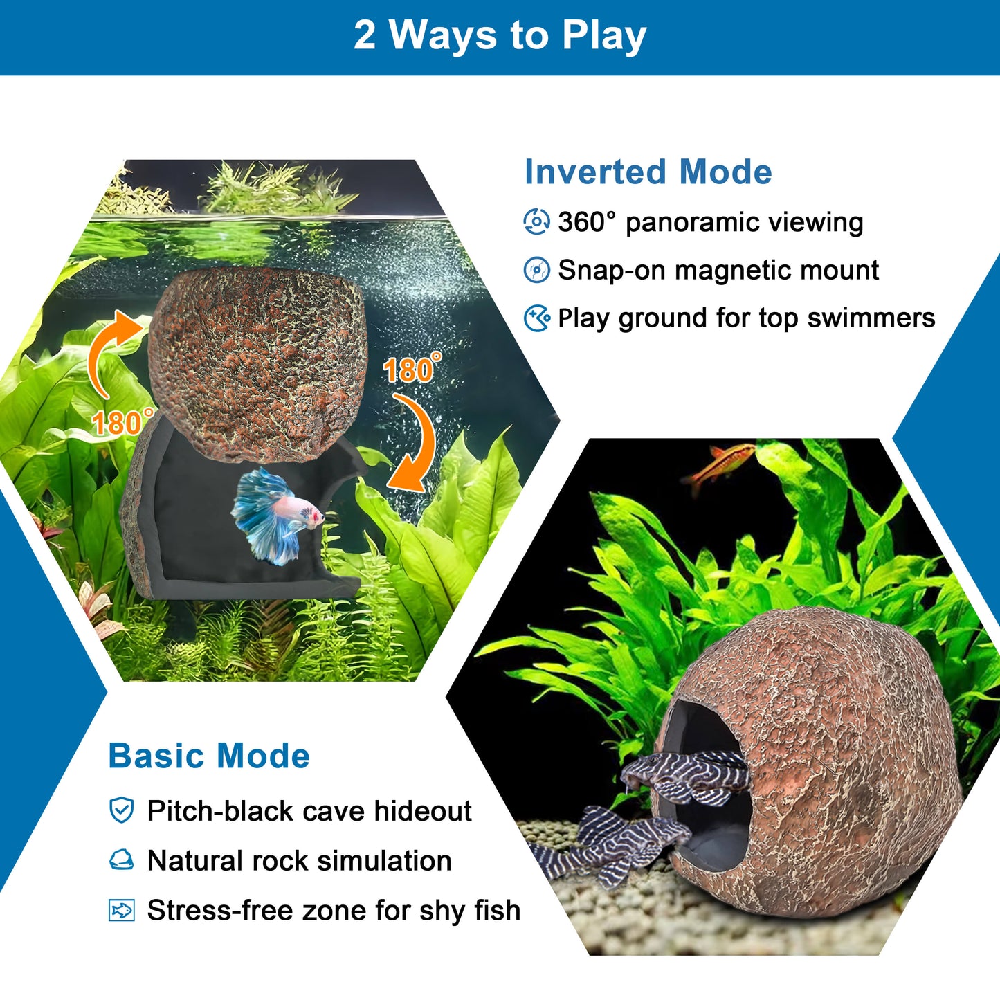 BaoZqua 3rd-Gen Magnetic Aquarium Cave, Realistic Magnetic Rocks Fish Tank Decor with Strong Magnet, Resin Pleco Hideout for Betta, Cichlid and Shrimp, Easy Viewing Shelter for Small Fish and Reptiles