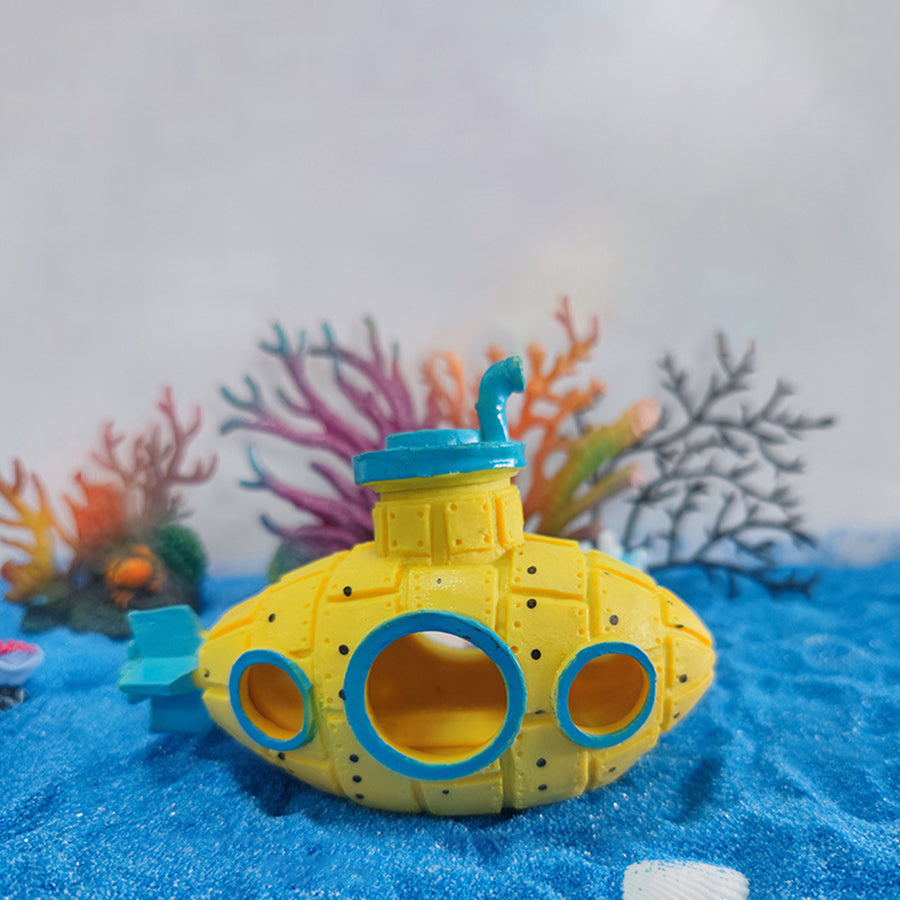 Fish Tank Decorations, Resin Hollow Submarine Fish Tank Decorations, Fish Broken Barrel Decor Aquarium Shrimp Hideout Aquarium Ornament for Fish Cave Hide Tank Decorations