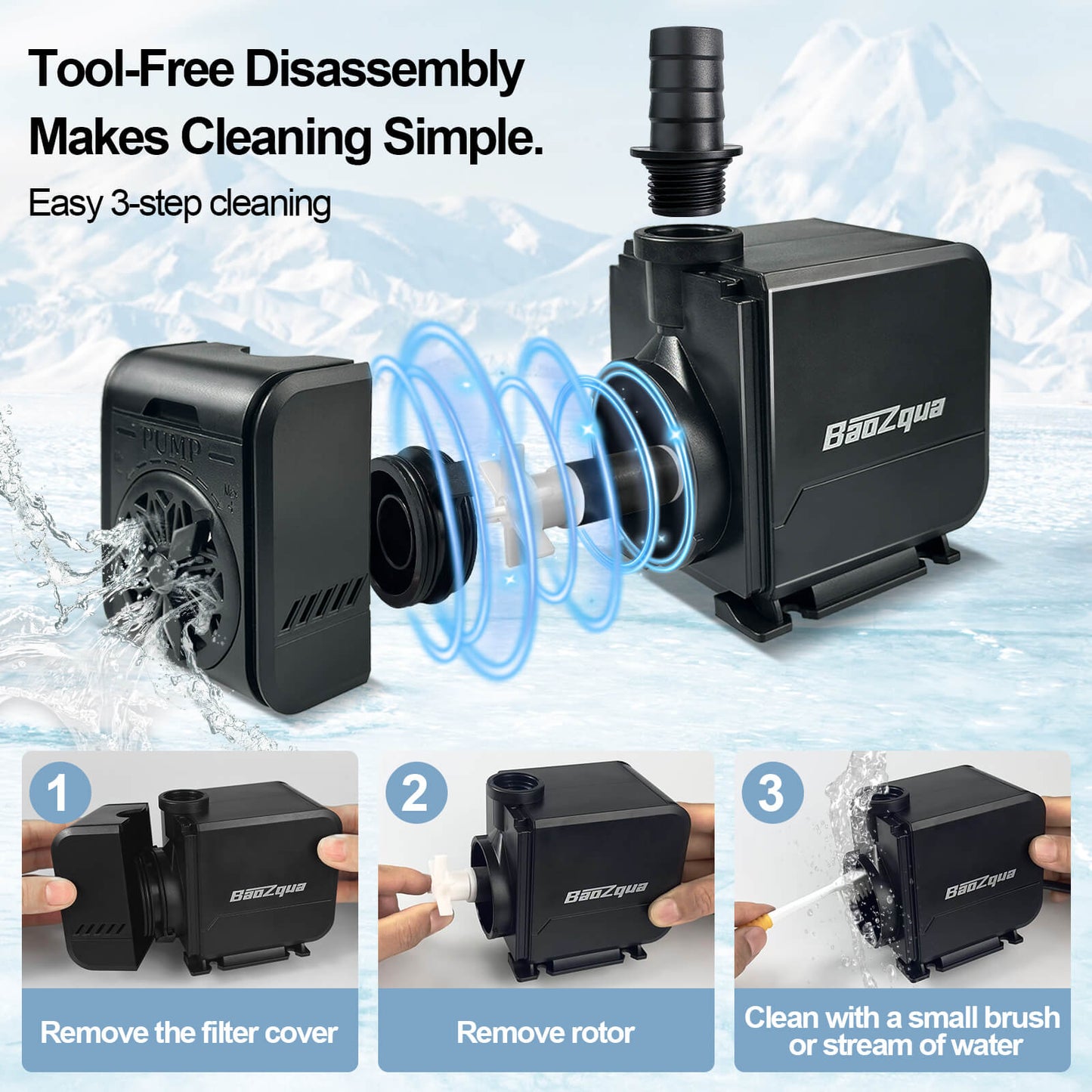 580GPH (2200L/H, 32W) Submersible Water Pump, Quiet & Energy-Efficient Fountain Pump, for Aquarium, Fish Tank, Pond, Fountain, Waterfall, Hydroponics, with 3 Nozzles and 6.6ft Power Cord