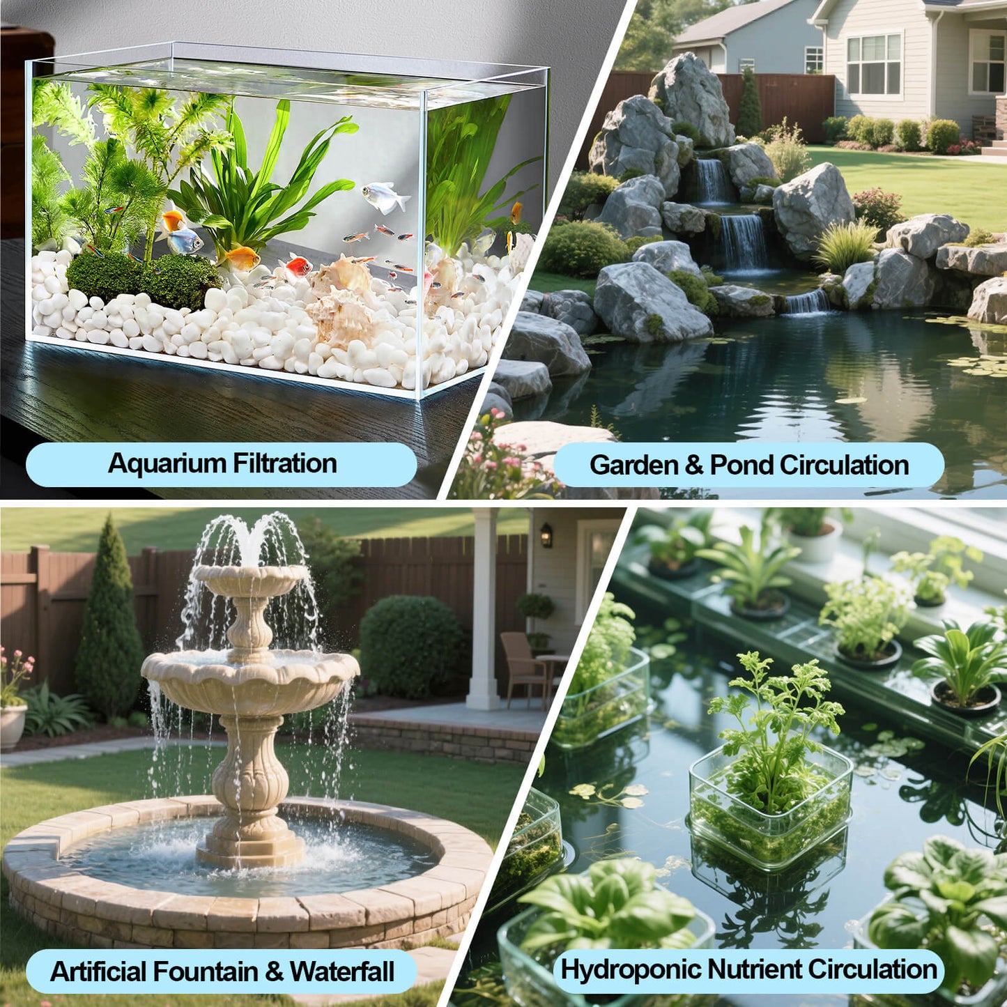 580GPH (2200L/H, 32W) Submersible Water Pump, Quiet & Energy-Efficient Fountain Pump, for Aquarium, Fish Tank, Pond, Fountain, Waterfall, Hydroponics, with 3 Nozzles and 6.6ft Power Cord