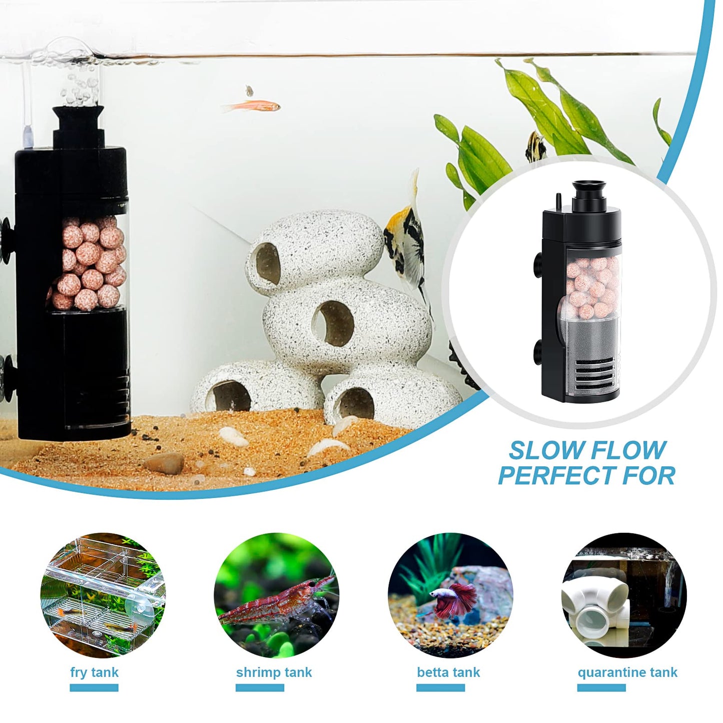 Aquarium Sponge Filter, Ultra Quiet for Betta Shrimp Fish Tank Filter 5-20 Gal