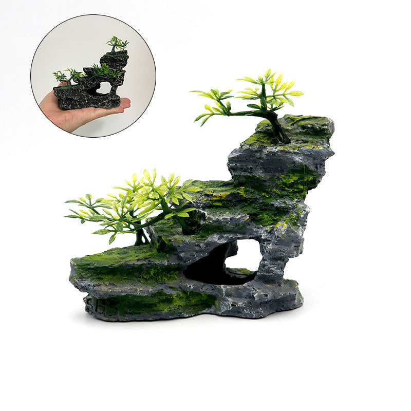 Aquarium Mountain View,Rockery Landscape wih Resin Making,Fish Tank Decoration for Betta Hideout Cave Rockery Shrimp Hide(Small)