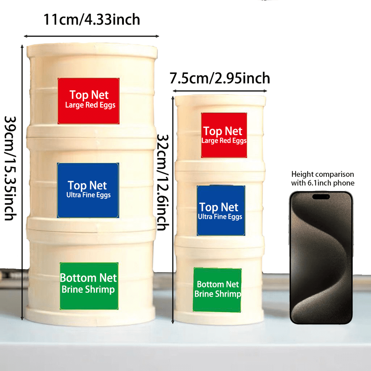 3-Layer Brine Shrimp Egg Separator, Red Egg & Ultra-Fine Egg Hatchery Filter with Cylindrical Net Design, 99% Separation Efficiency for Aquarium Fish Feeding