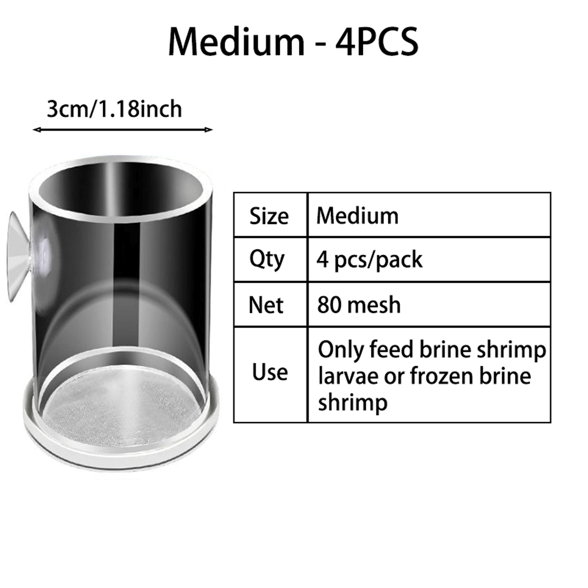 4PCS Acrylic Brine Shrimp Feeding Cups with 80 Mesh Net – Semi-Automatic Feeder Rings for Guppy, Betta, and Fish Fry – For Fresh or Frozen Baby Brine Shrimp