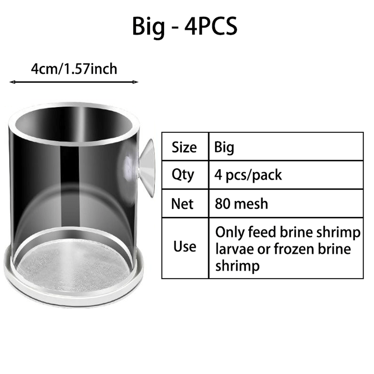 4PCS Acrylic Brine Shrimp Feeding Cups with 80 Mesh Net – Semi-Automatic Feeder Rings for Guppy, Betta, and Fish Fry – For Fresh or Frozen Baby Brine Shrimp