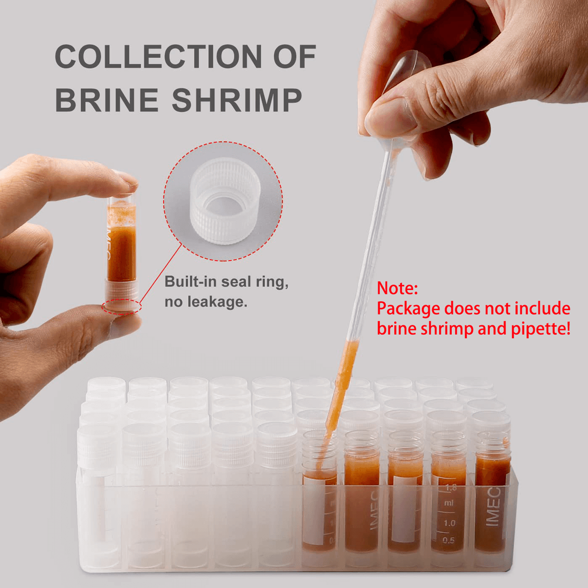 50pcs 1.8ml Brine Shrimp Collection Tubes with Clear Storage Box – For Brine Shrimp Hatchery, Freezing & Storing Baby Brine Shrimp