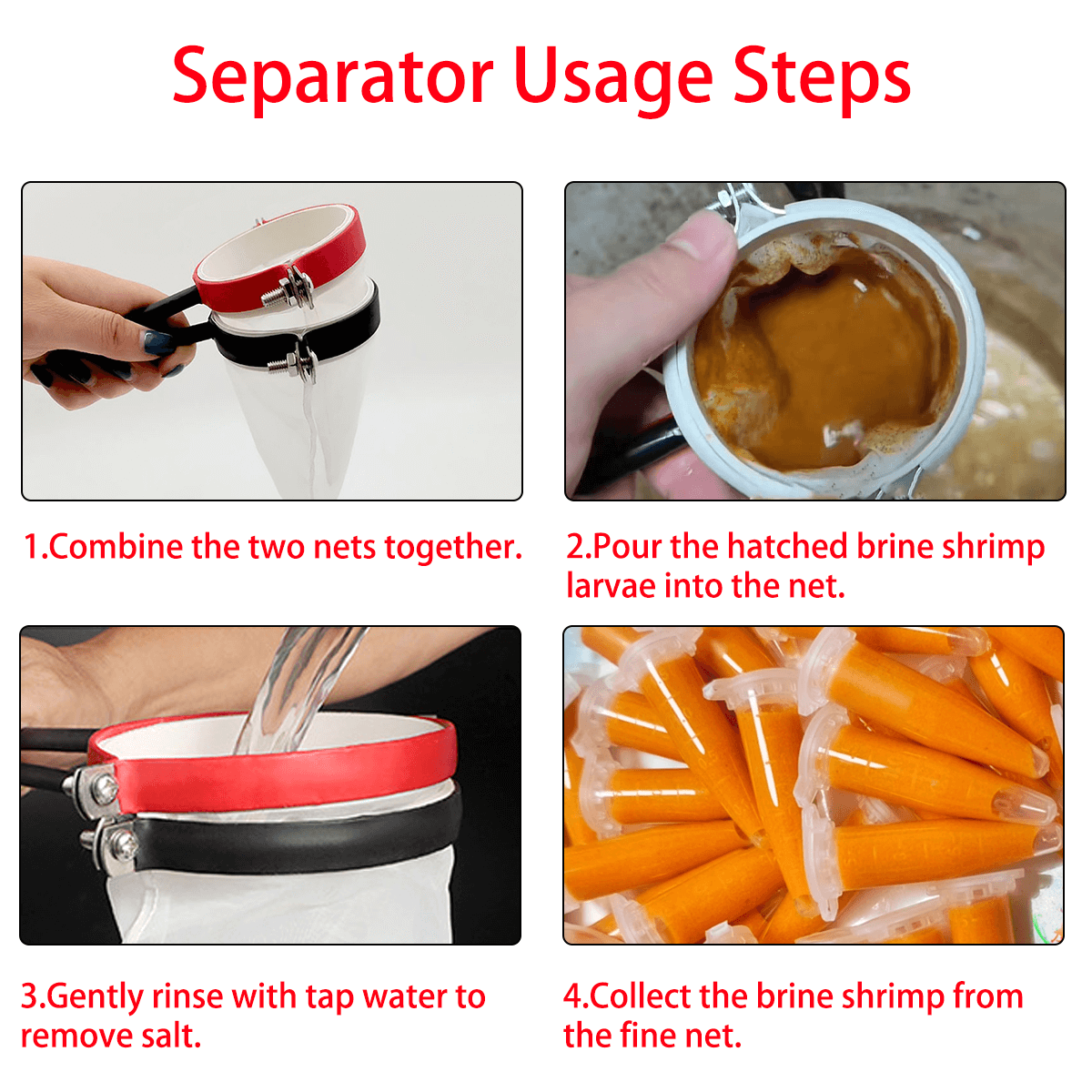 Stainless Steel Handheld Brine Shrimp Separator with Silicone Grip – Large Red Egg, Ultra-Fine Egg, or Combo Set for Brine Shrimp Hatchery