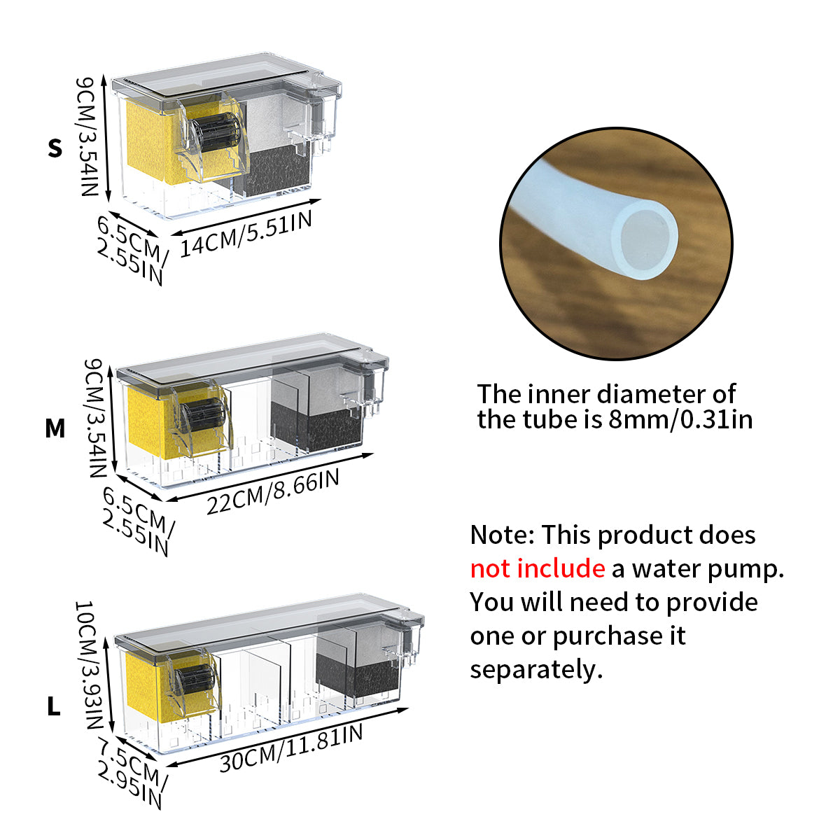 Aquarium Waterfall Filtration with Filter Media for Small Fish Tank, External Wall-Mounted Fish Tank Filter, Pump Not Included, Suitable for 1-9 Gallon Tank