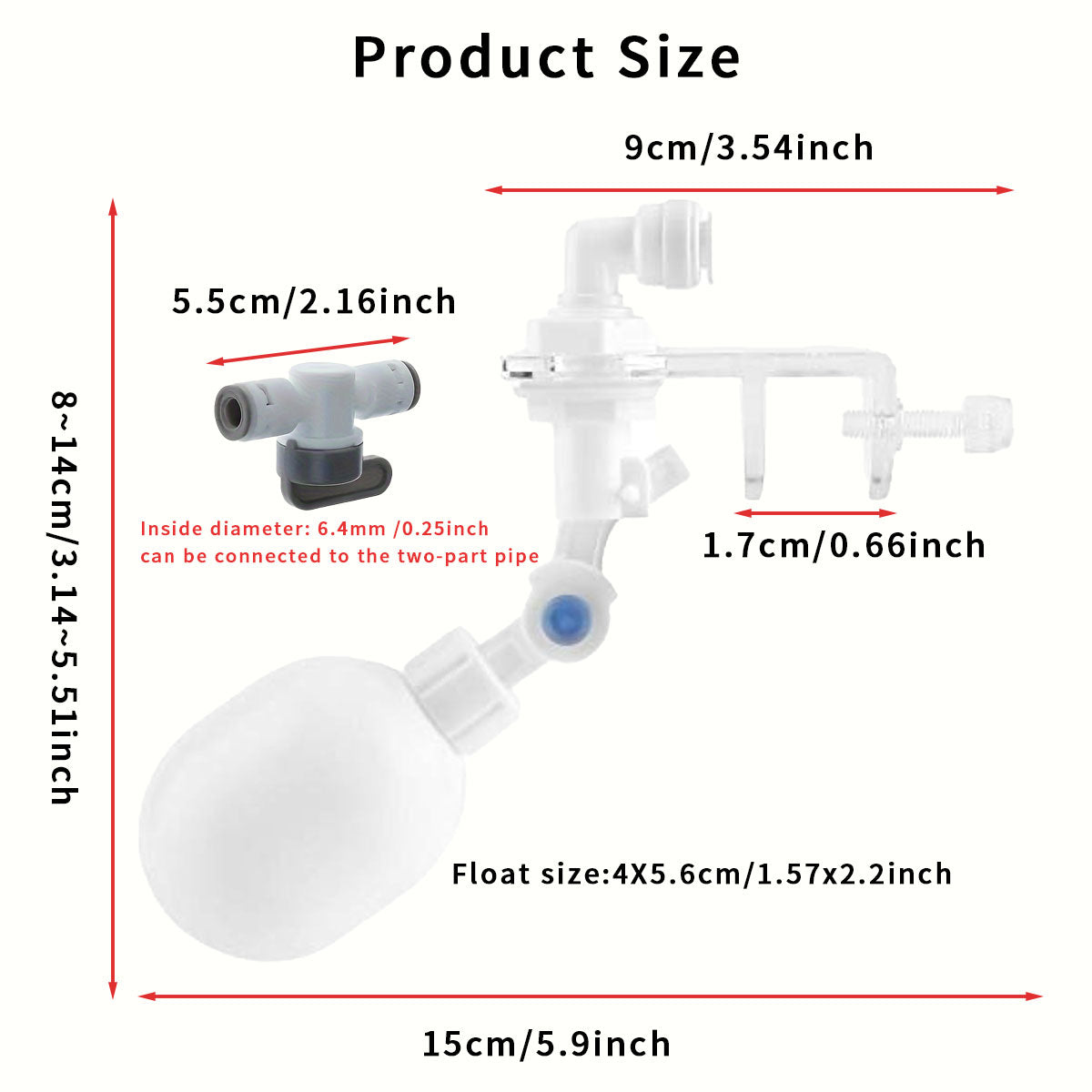 Auto Water Filler, Plastic Nonelectric Water Level Controller Auto Top Off System Adjustable Valve Mounting for Aquarium Fish, Adjustable Tube Float Valve Kit for Aquarium Water Purifiers (1 Float + 3Connect)
