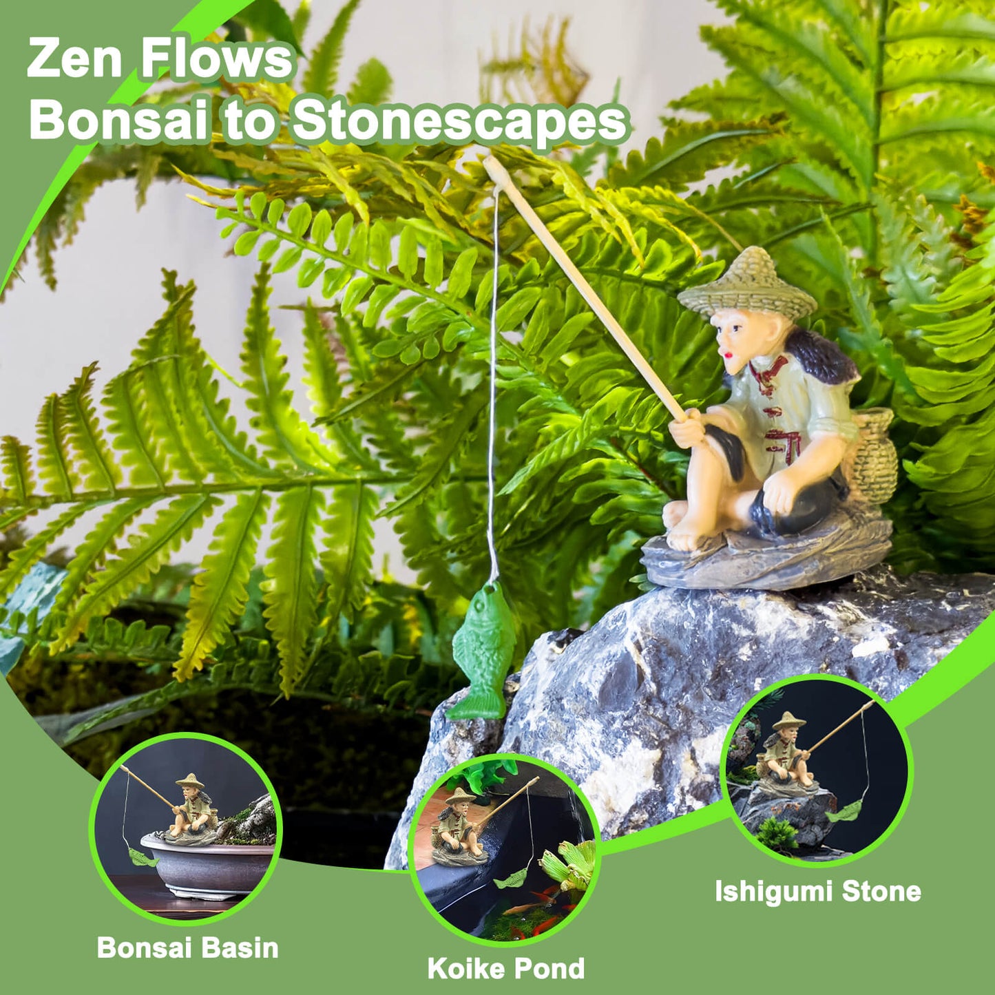 BaoZqua Floating Fish Tank Decorations, Resin Fisherman Aquarium Decor with Realistic Mini Fishing Rod, Fun Fish Feeder Aquarium Ornaments for Guppy Betta and Small Schooling Species Interactive Toy