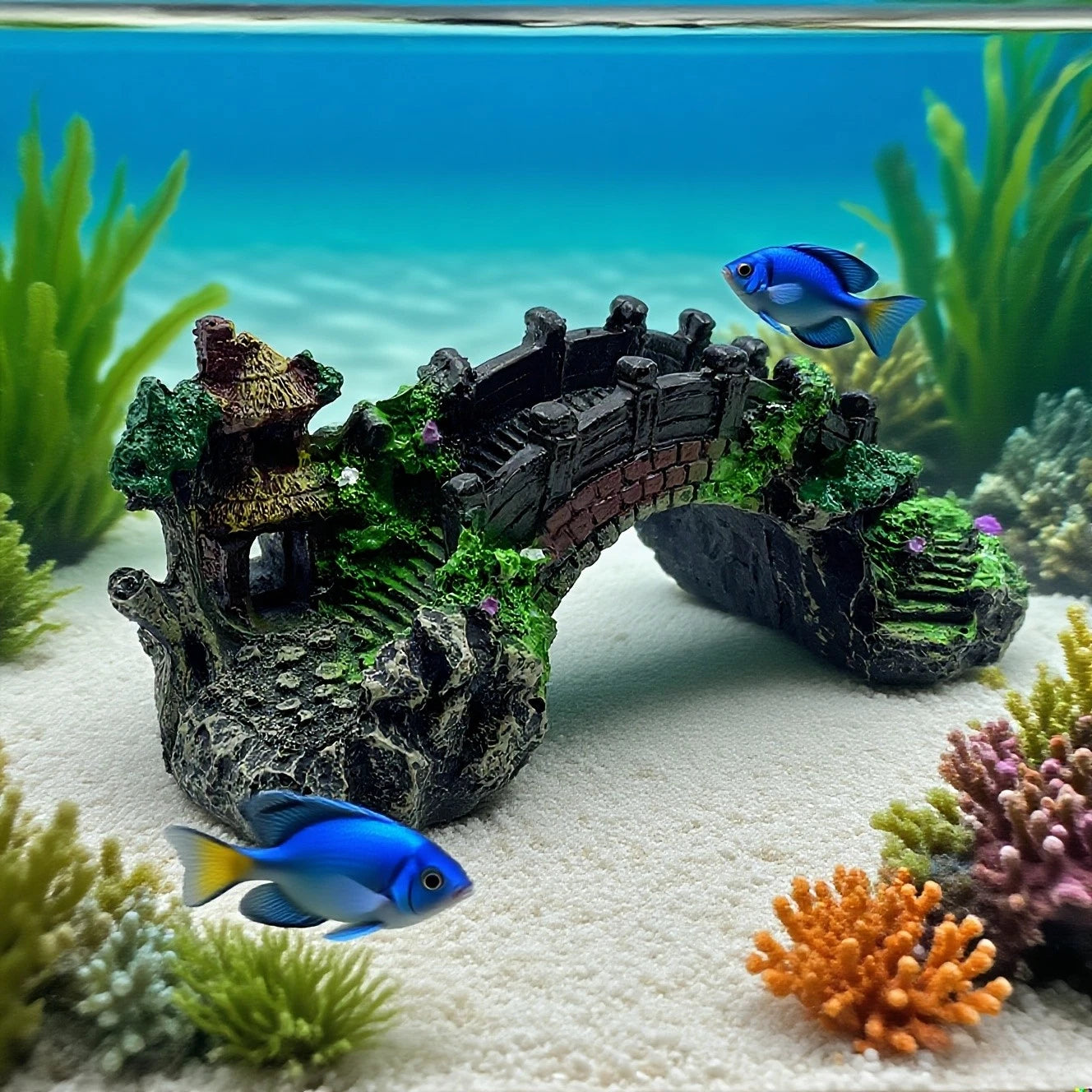 Aquarium Resin Bridge Decoration, Fish Tank Archway for Betta Fish Hideout