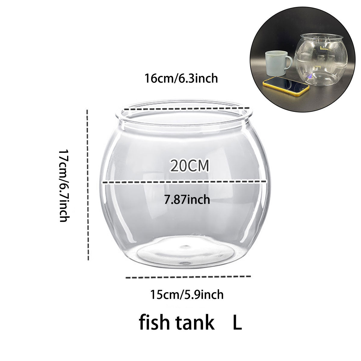 Plastic Acrylic Round Transparent for Fish Tank, Not Easy to Broke, Living Room Desktop Office Aquarium Tank, Fish Turtle Ornamental Tank, 1-4Gallons