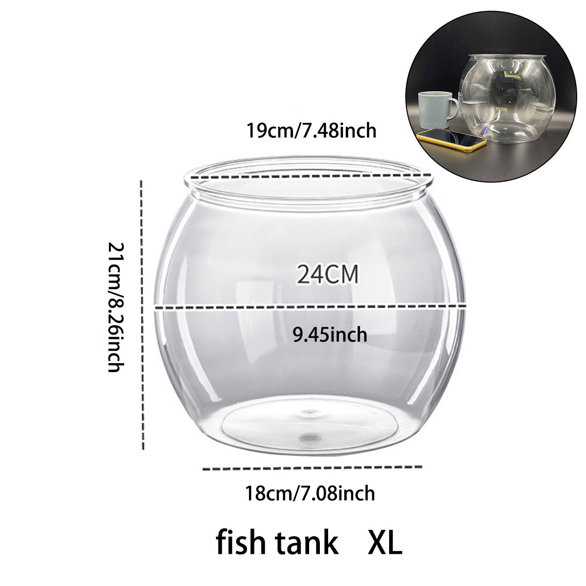 Plastic Acrylic Round Transparent for Fish Tank, Not Easy to Broke, Living Room Desktop Office Aquarium Tank, Fish Turtle Ornamental Tank, 1-4Gallons