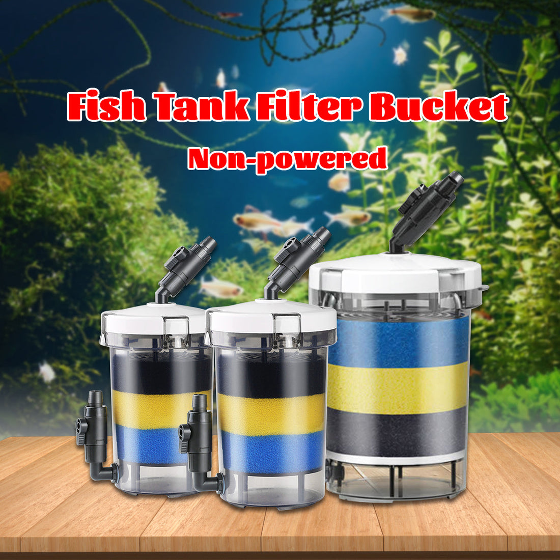 Small pre-filter barrel mounted on betta tank cabinet