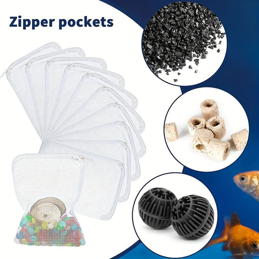 Zipper-closure mesh media bag filled with ceramic rings