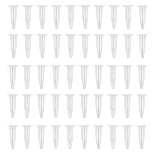 Conical brine shrimp tubes standing upright in a freezer bin
