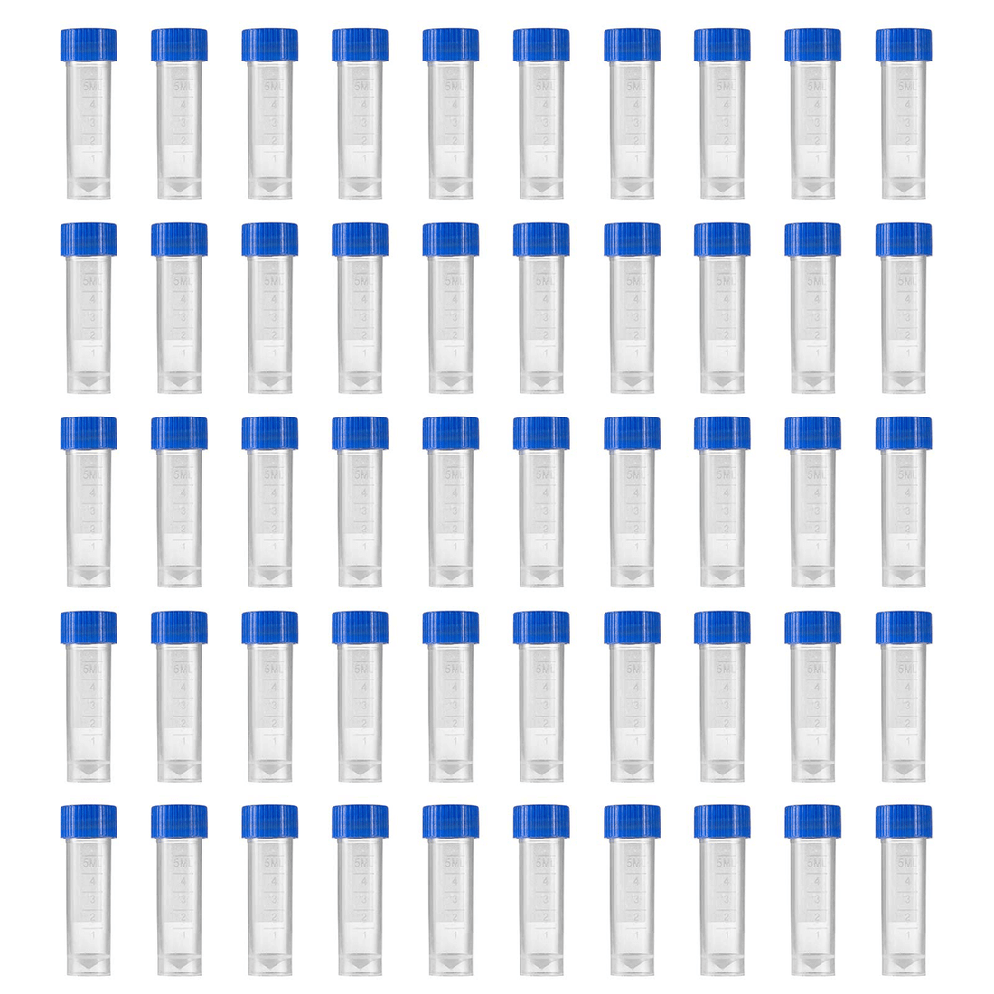 5ml brine shrimp collection tubes stacked with caps in a freezer drawer