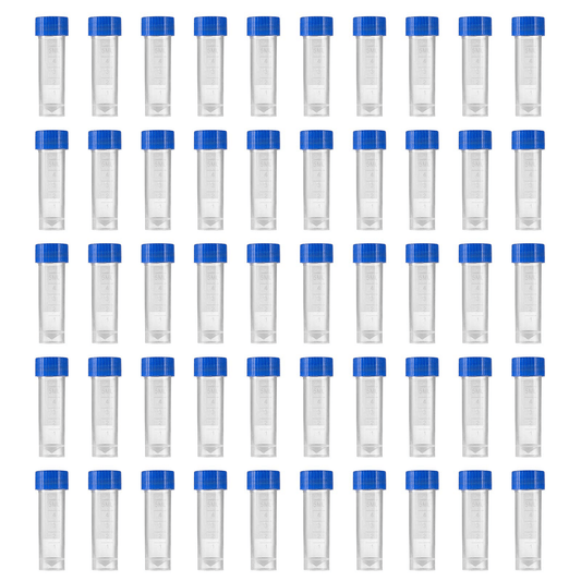 5ml brine shrimp collection tubes arranged in a freezer drawer