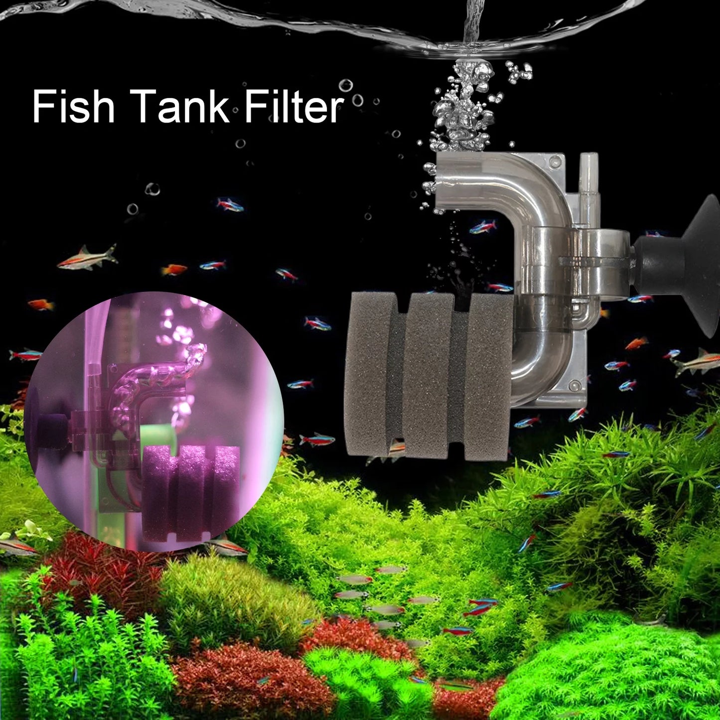 Fish Tank Mini Filter Suitable for 1-5 Gallons, Aquarium Filter with Absorption Cultivation(Air Pump Not Included)