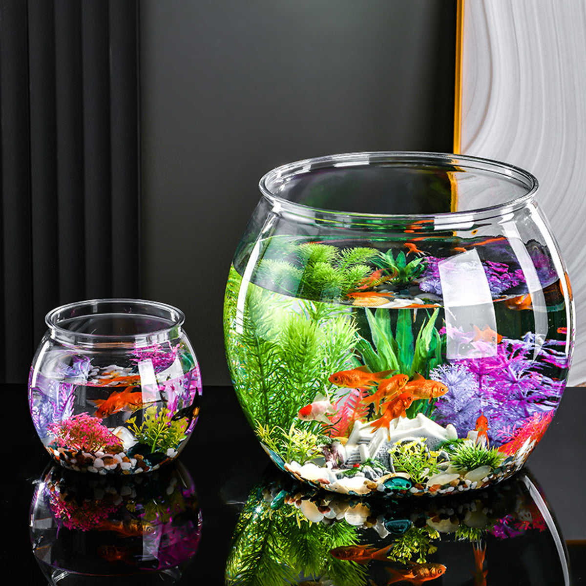 Plastic Acrylic Round Transparent for Fish Tank, Not Easy to Broke, Living Room Desktop Office Aquarium Tank, Fish Turtle Ornamental Tank, 1-4Gallons