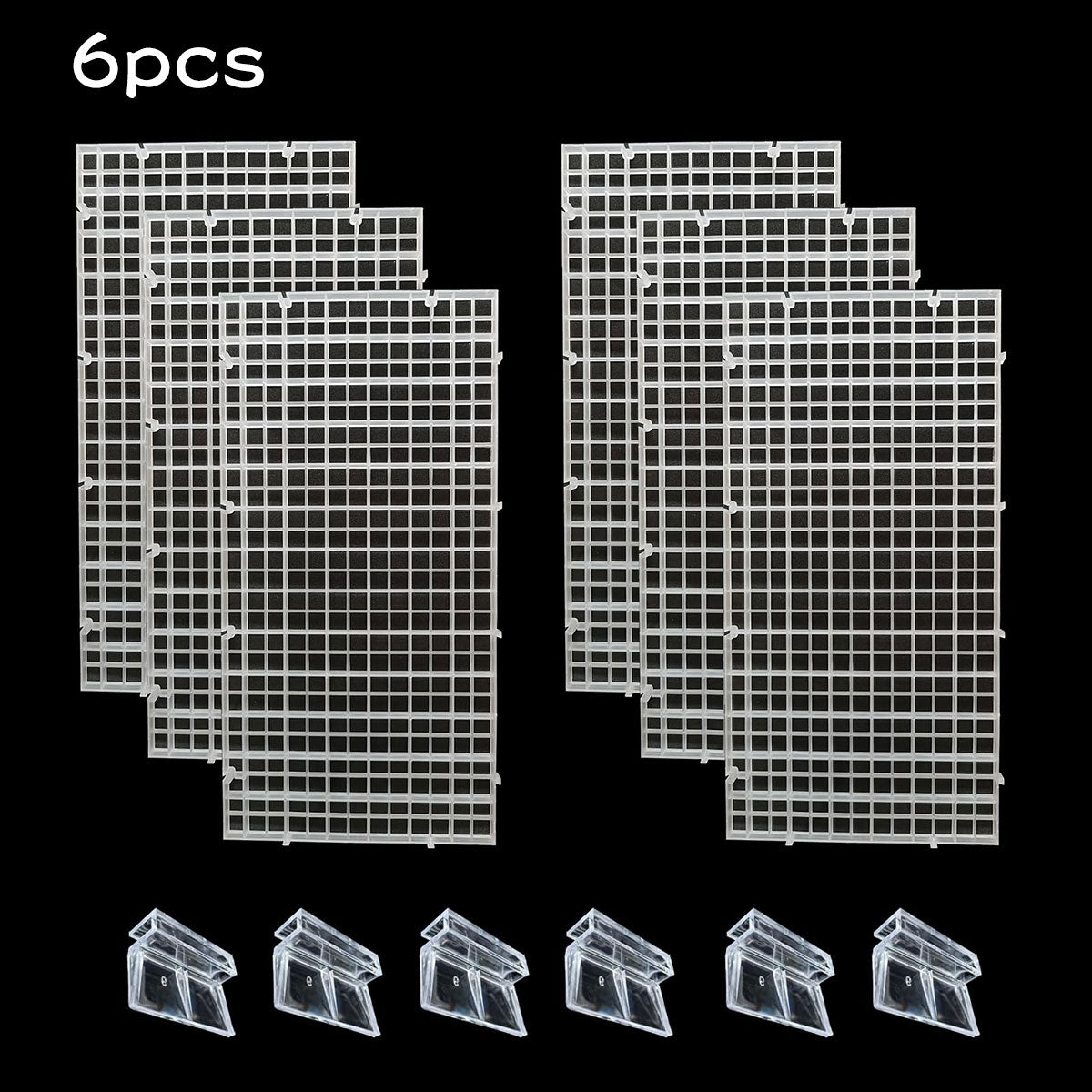 6/12 PCS Aquarium Fish Tank Top Cover Lid Divider Plastic Grid Panel Egg Crate Grate Bottom Isolation Filter Tray Separation Hoods with Acrylic Clear Holder