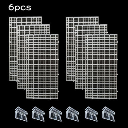 6/12 PCS Aquarium Fish Tank Top Cover Lid Divider Plastic Grid Panel Egg Crate Grate Bottom Isolation Filter Tray Separation Hoods with Acrylic Clear Holder