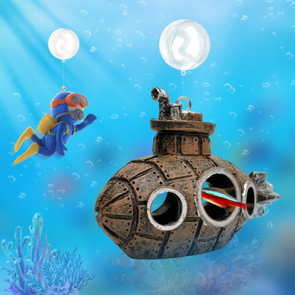 Aquarium Decoration Submarine Diver Ornament Fish Tank Hideout, Submersible Submarine, Resin  Sunken Ship Decorations