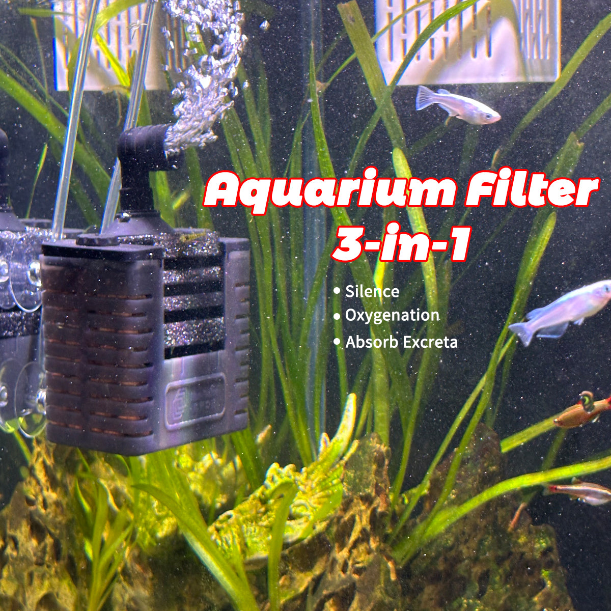 Fish Tank Filter Detachable Filter with Air Stone, Aquarium Sponge Filter Suitable for 2-5 Gallon Tank (Air Pumps Not Included)