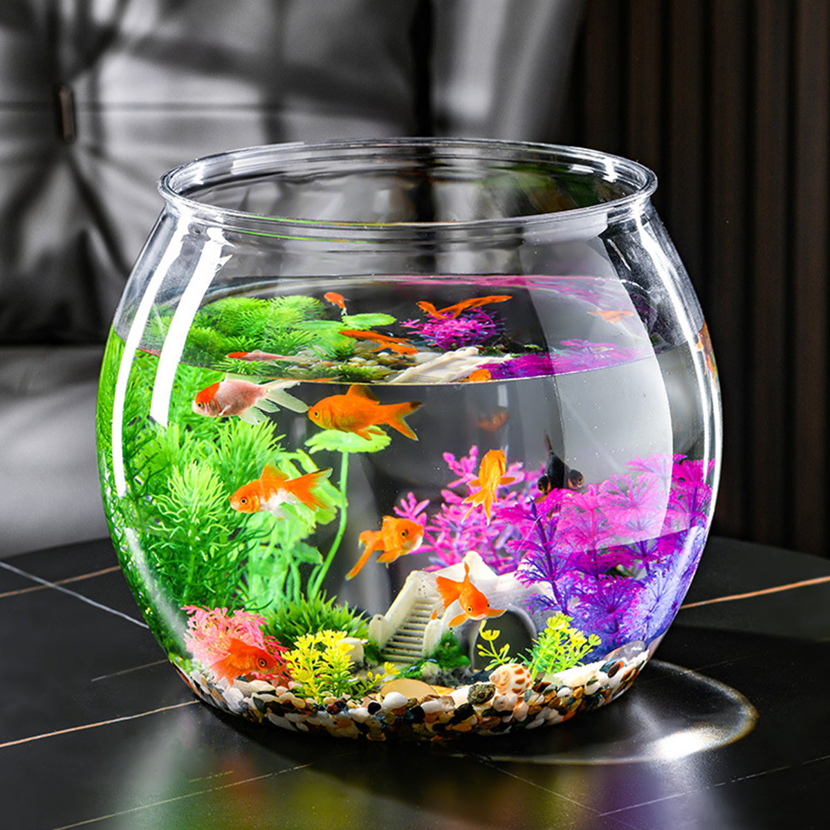 Plastic Acrylic Round Transparent for Fish Tank, Not Easy to Broke, Living Room Desktop Office Aquarium Tank, Fish Turtle Ornamental Tank, 1-4Gallons