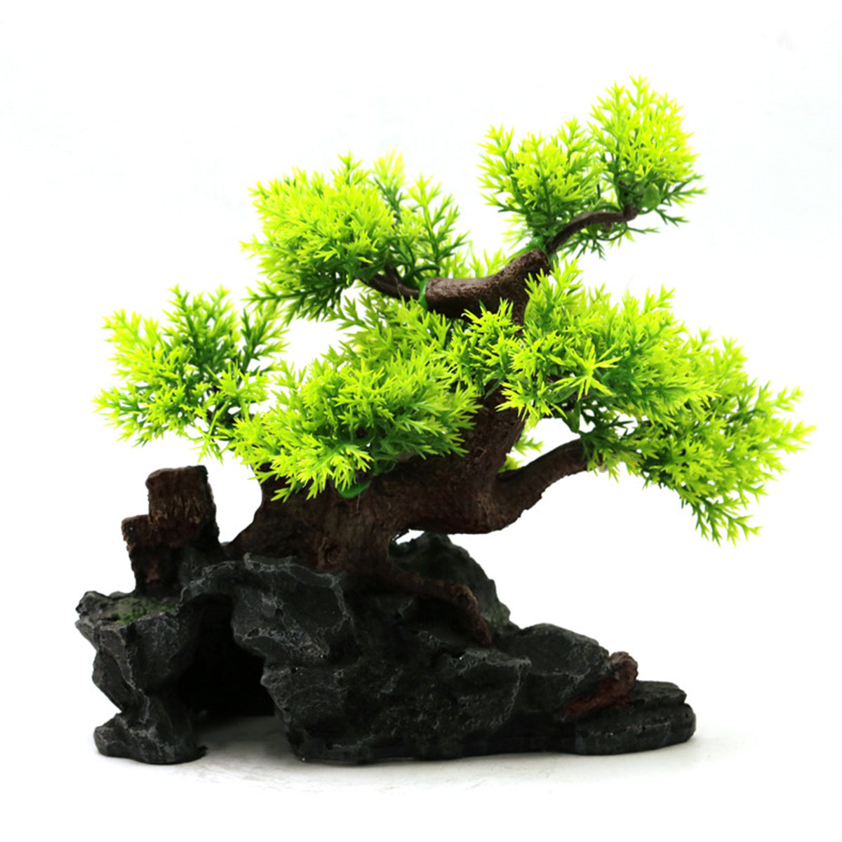 Aquarium Tree Mountain Ornament, Artificial Mountain Ornament, Resin Rockery Rock Cave with Small Plant Tree, Fish Tank Landscaping Tree Ornaments for Aquascape