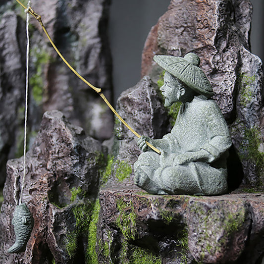 Aquarium Decorations Simulated Fisherman Statue, Fairy Garden Accessories for Micro Landscape Decoration, Zen Garden for Desk
