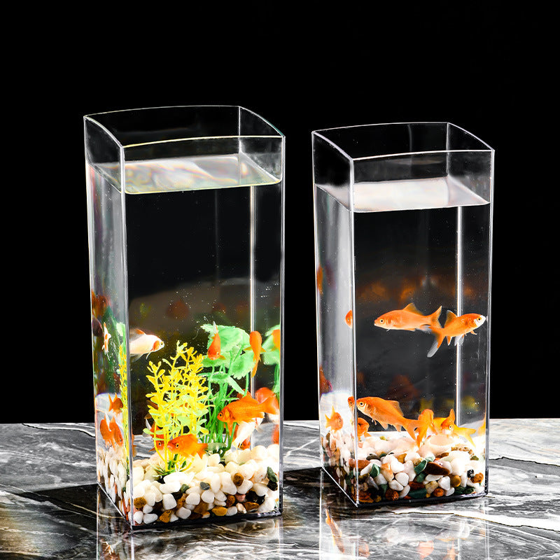 Crystal-Clear Plastic Fish Tank, Cylindrical or Rectangular Desktop Fish Tank & Hydroponic Planter, High-Transparency Display for Aquatic Plants, Fresh/Dried Flowers, Home & Office Décor