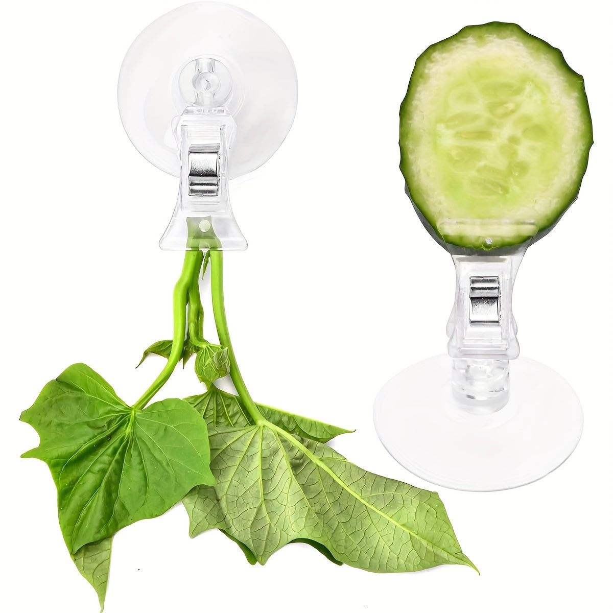 4PCS Transparent Adjustable Suction Cup Clips, Transparent Fishes Veggie Seaweed Plant Suction Cup Clip, Feeding Tool Feed Holder Aquarium Accessories for Fish Tank, Fish Feeder Clips for Marine Aquarium