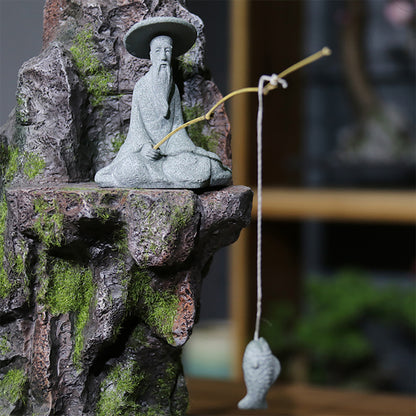 Aquarium Ornament Fishing Old Man with Fishing Rod,Fairy Garden Accessories for Micro Landscape Decoration,Zen Garden for Desk
