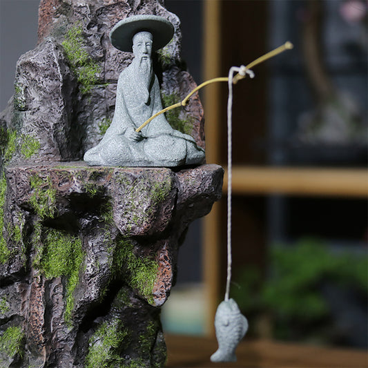Aquarium Ornament Fishing Old Man with Fishing Rod,Fairy Garden Accessories for Micro Landscape Decoration,Zen Garden for Desk