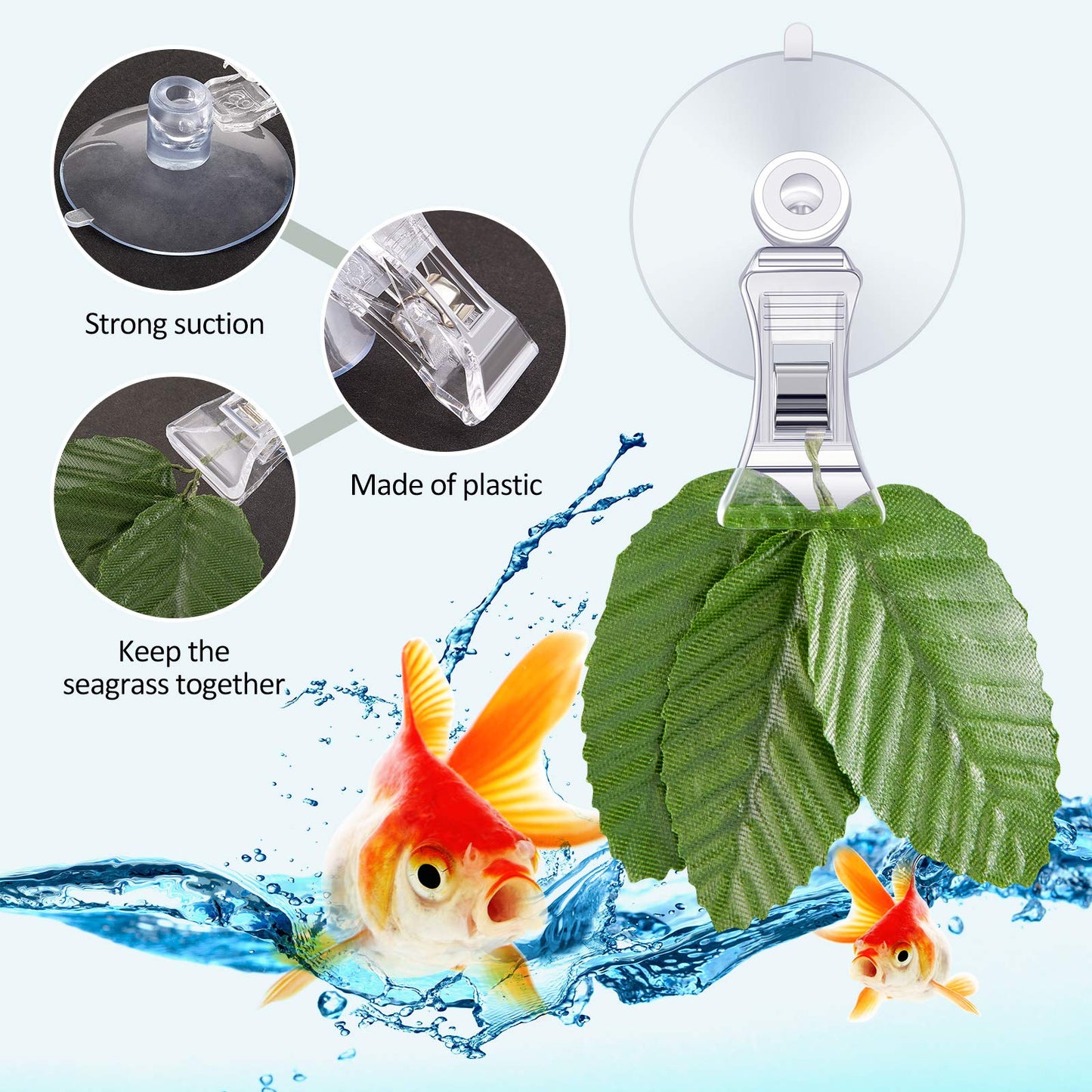 4PCS Transparent Adjustable Suction Cup Clips, Transparent Fishes Veggie Seaweed Plant Suction Cup Clip, Feeding Tool Feed Holder Aquarium Accessories for Fish Tank, Fish Feeder Clips for Marine Aquarium